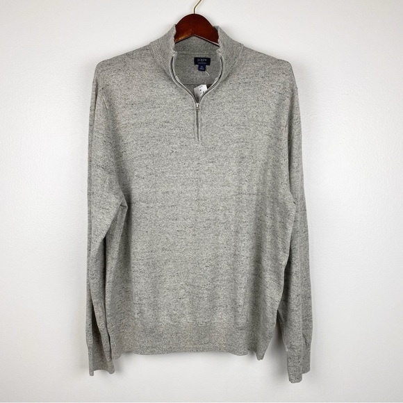 J. Crew Men's Raglan Half Zip Sweater Heathered Grey Size XL NWT - Picture 2 of 7